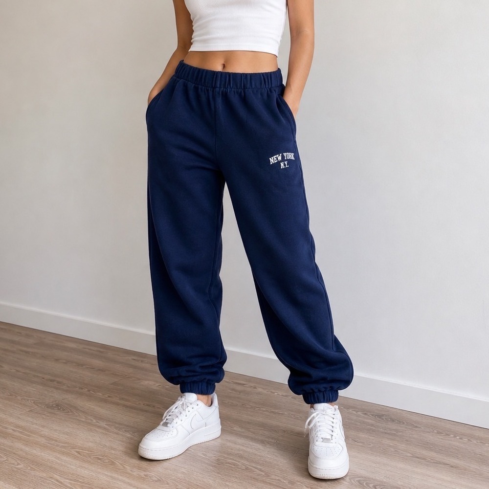 Brandy Melville Navy 'New York NY' Elastic Track Joggers